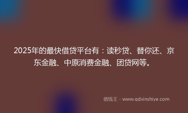 2025年的最快借贷平台有：读秒贷、替你还、京东金融、中原消费金融、团贷网等。