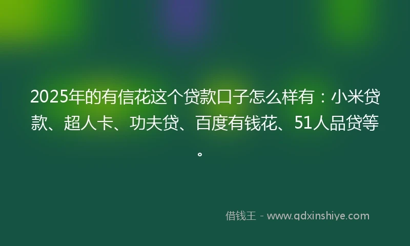2025年的有信花这个贷款口子怎么样有：小米贷款、超人卡、功夫贷、百度有钱花、51人品贷等。