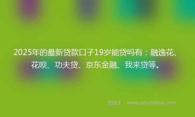 2025年的最新贷款口子19岁能贷吗有：融逸花、花呗、功夫贷、京东金融、我来贷等。