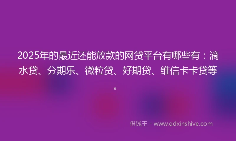 2025年的最近还能放款的网贷平台有哪些有:滴水贷、分期乐、微粒贷、好期贷、维信卡卡贷等。