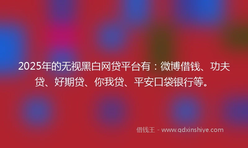 2025年的无视黑白网贷平台有：微博借钱、功夫贷、好期贷、你我贷、平安口袋银行等。