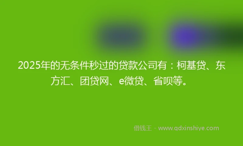2025年的无条件秒过的贷款公司有：柯基贷、东方汇、团贷网、e微贷、省呗等。
