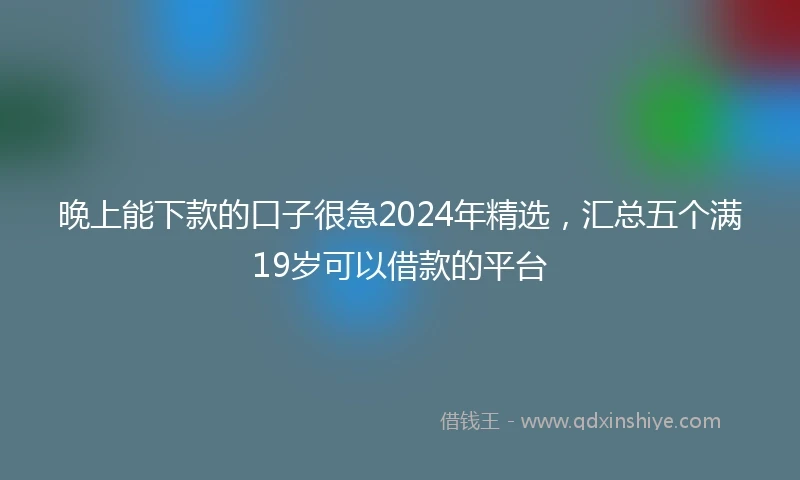 晚上能下款的口子很急2024年精选，汇总五个满19岁可以借款的平台