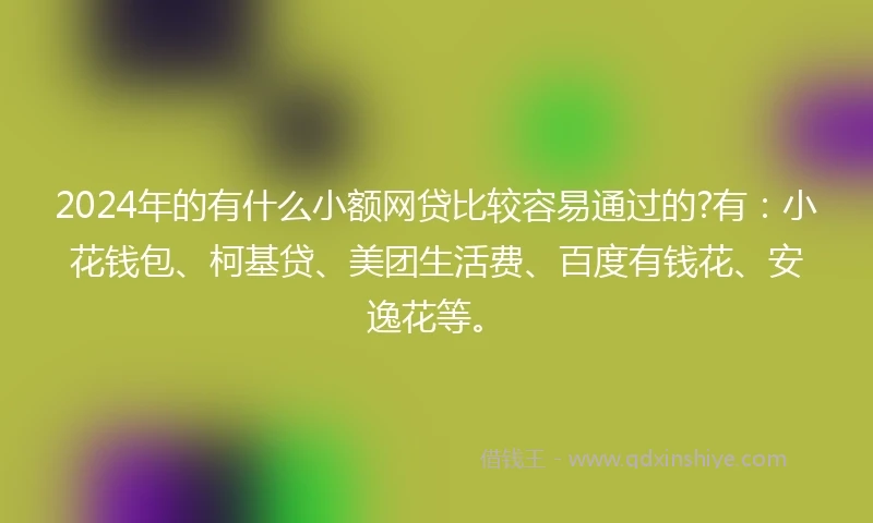 2024年的有什么小额网贷比较容易通过的?有：小花钱包、柯基贷、美团生活费、百度有钱花、安逸花等。