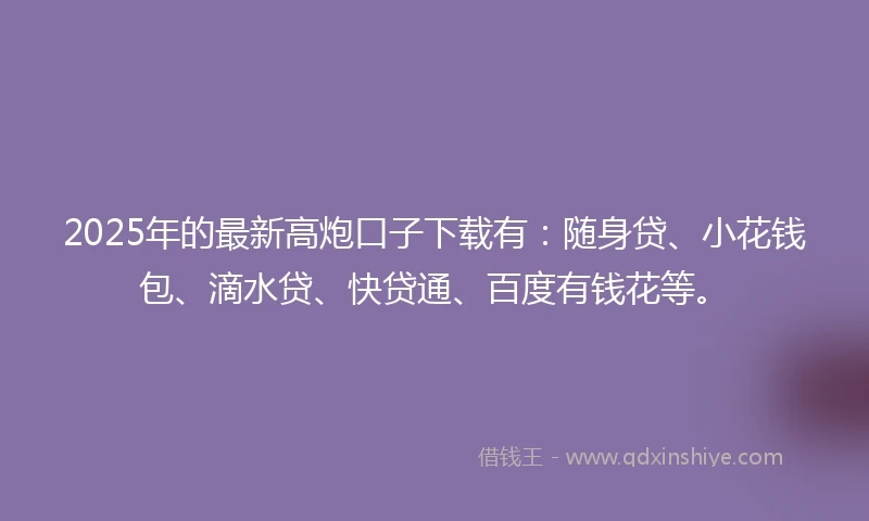 2025年的最新高炮口子下载有：随身贷、小花钱包、滴水贷、快贷通、百度有钱花等。
