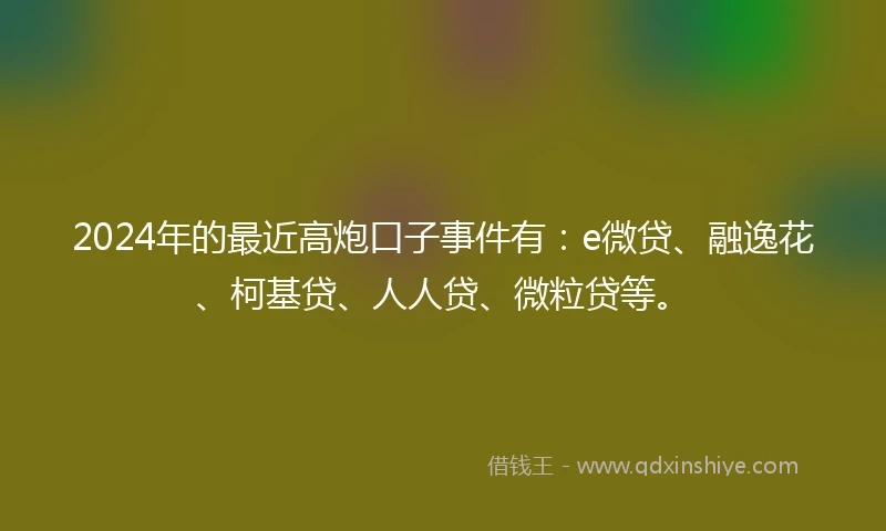 2024年的最近高炮口子事件有:e微贷、融逸花、柯基贷、人人贷、微粒贷等。