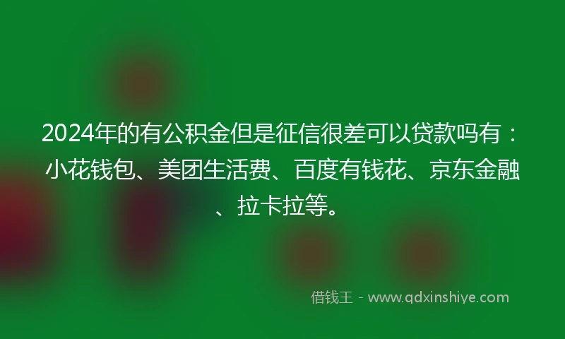 2024年的有公积金但是征信很差可以贷款吗有:小花钱包、美团生活费、百度有钱花、京东金融、拉卡拉等。