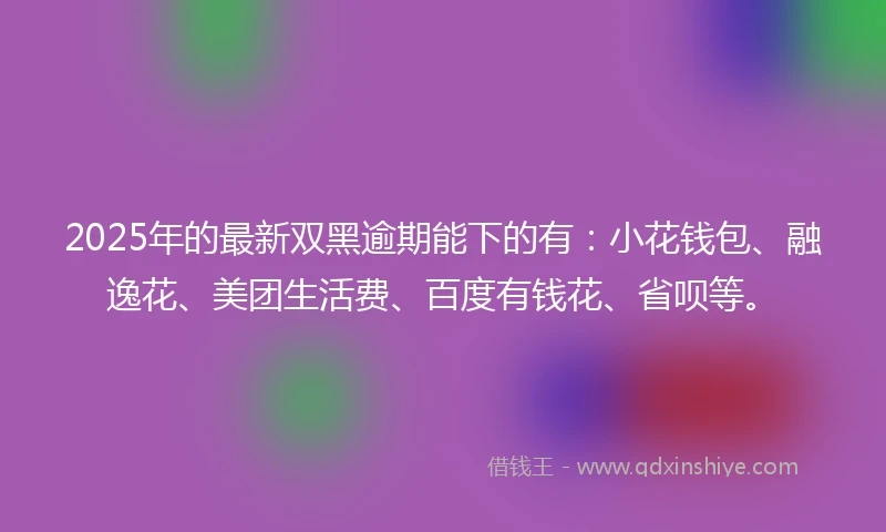 2025年的最新双黑逾期能下的有：小花钱包、融逸花、美团生活费、百度有钱花、省呗等。