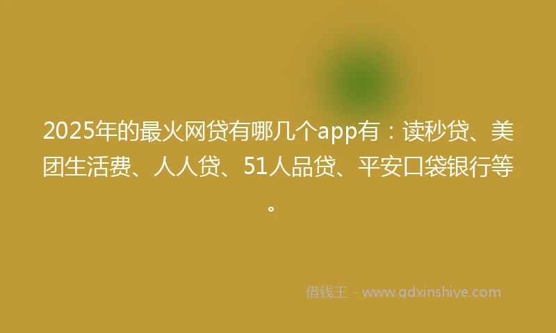 2025年的最火网贷有哪几个app有：读秒贷、美团生活费、人人贷、51人品贷、平安口袋银行等。