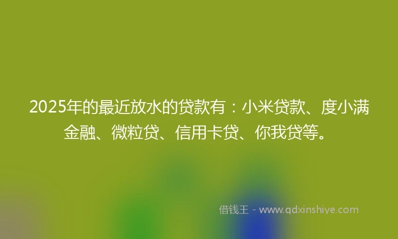 2025年的最近放水的贷款有：小米贷款、度小满金融、微粒贷、信用卡贷、你我贷等。