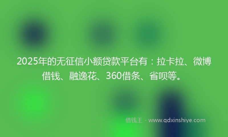 2025年的无征信小额贷款平台有：拉卡拉、微博借钱、融逸花、360借条、省呗等。