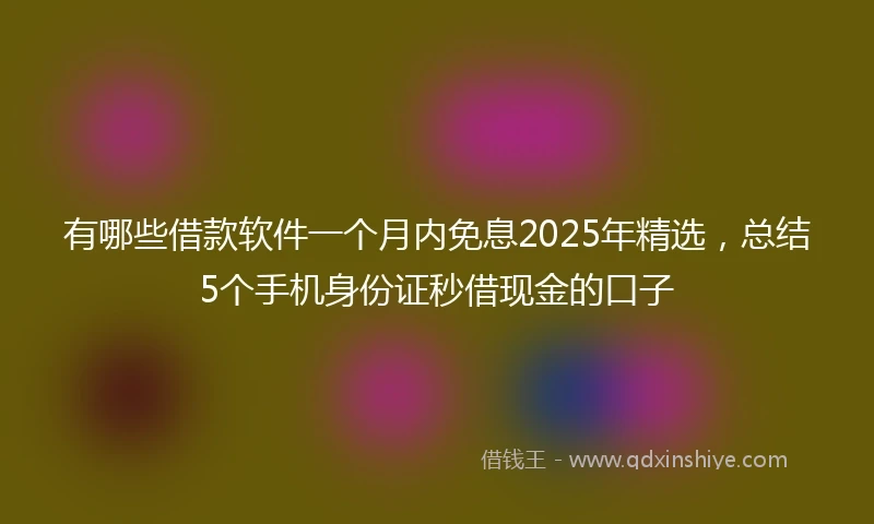 有哪些借款软件一个月内免息2025年精选，总结5个手机身份证秒借现金的口子
