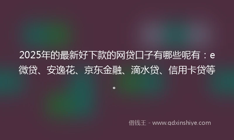 2025年的最新好下款的网贷口子有哪些呢有：e微贷、安逸花、京东金融、滴水贷、信用卡贷等。