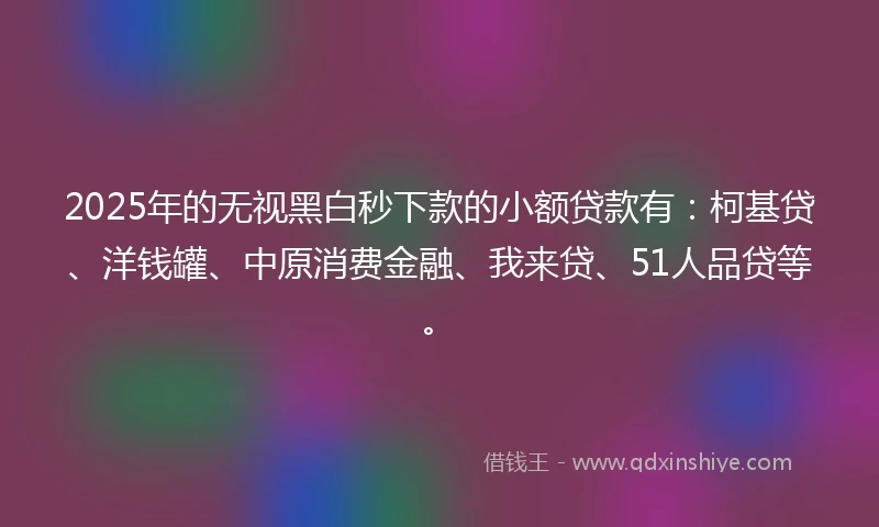 2025年的无视黑白秒下款的小额贷款有:柯基贷、洋钱罐、中原消费金融、我来贷、51人品贷等。