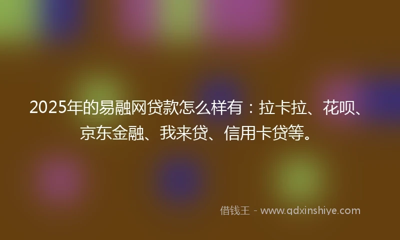 2025年的易融网贷款怎么样有：拉卡拉、花呗、京东金融、我来贷、信用卡贷等。