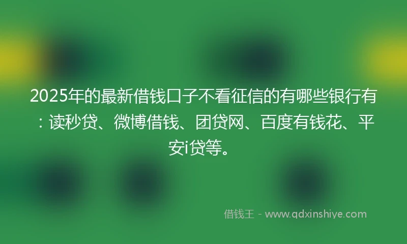 2025年的最新借钱口子不看征信的有哪些银行有：读秒贷、微博借钱、团贷网、百度有钱花、平安i贷等。