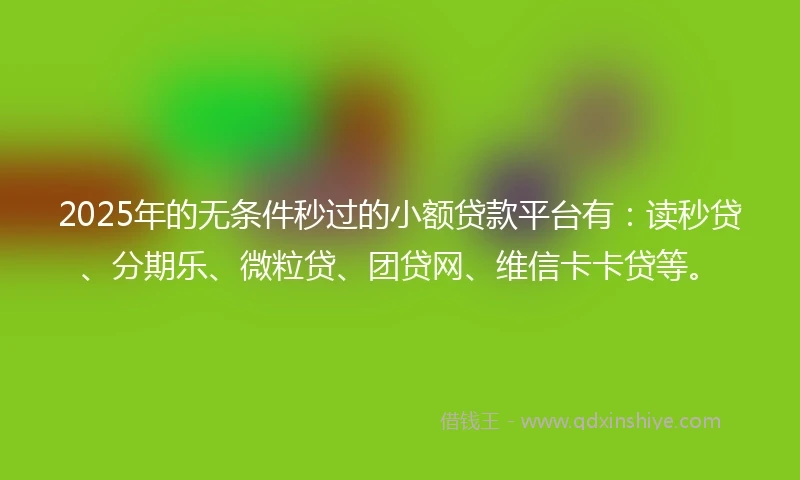 2025年的无条件秒过的小额贷款平台有：读秒贷、分期乐、微粒贷、团贷网、维信卡卡贷等。