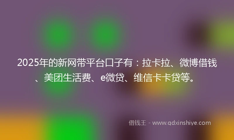 2025年的新网带平台口子有：拉卡拉、微博借钱、美团生活费、e微贷、维信卡卡贷等。