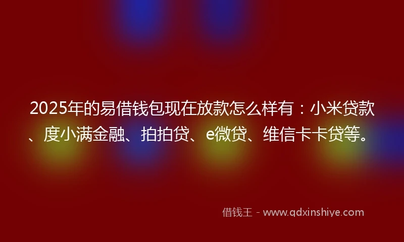 2025年的易借钱包现在放款怎么样有：小米贷款、度小满金融、拍拍贷、e微贷、维信卡卡贷等。