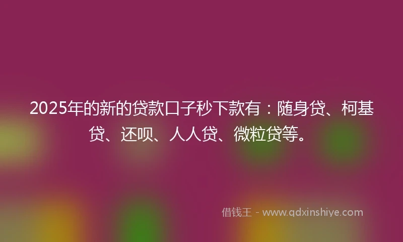 2025年的新的贷款口子秒下款有：随身贷、柯基贷、还呗、人人贷、微粒贷等。