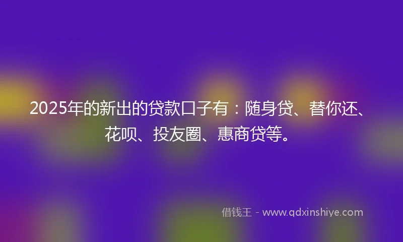 2025年的新出的贷款口子有：随身贷、替你还、花呗、投友圈、惠商贷等。