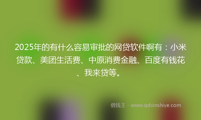 2025年的有什么容易审批的网贷软件啊有：小米贷款、美团生活费、中原消费金融、百度有钱花、我来贷等。