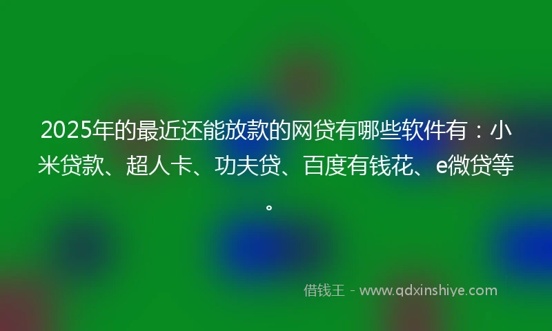 2025年的最近还能放款的网贷有哪些软件有:小米贷款、超人卡、功夫贷、百度有钱花、e微贷等。