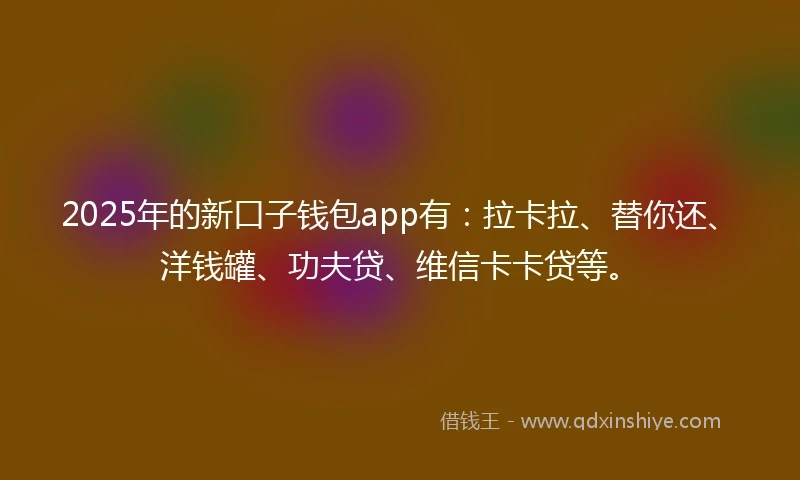 2025年的新口子钱包app有：拉卡拉、替你还、洋钱罐、功夫贷、维信卡卡贷等。