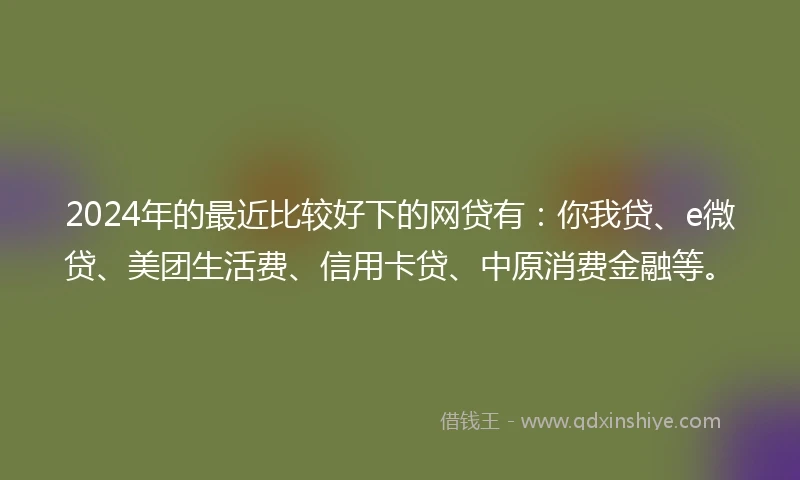 2024年的最近比较好下的网贷有：你我贷、e微贷、美团生活费、信用卡贷、中原消费金融等。