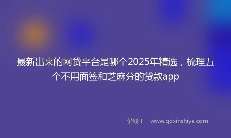 最新出来的网贷平台是哪个2025年精选，梳理五个不用面签和芝麻分的贷款app