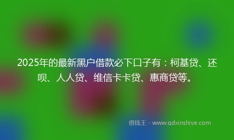 2025年的最新黑户借款必下口子有：柯基贷、还呗、人人贷、维信卡卡贷、惠商贷等。