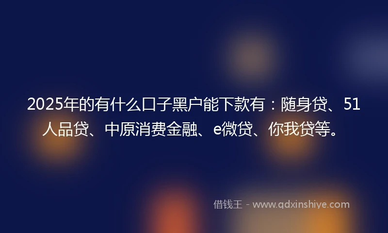 2025年的有什么口子黑户能下款有：随身贷、51人品贷、中原消费金融、e微贷、你我贷等。