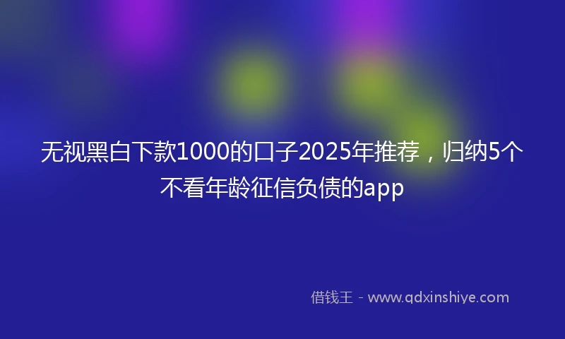 无视黑白下款1000的口子2025年推荐，归纳5个不看年龄征信负债的app