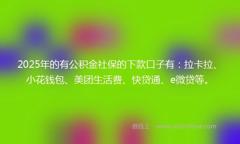 2025年的有公积金社保的下款口子有：拉卡拉、小花钱包、美团生活费、快贷通、e微贷等。