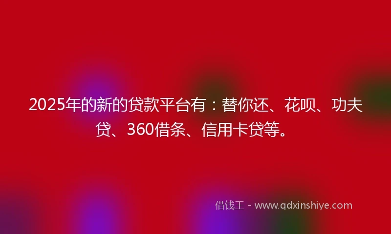 2025年的新的贷款平台有：替你还、花呗、功夫贷、360借条、信用卡贷等。