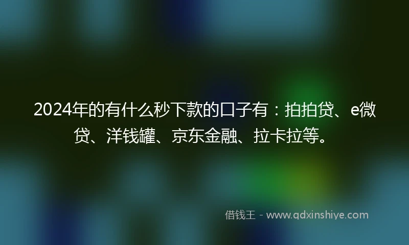 2024年的有什么秒下款的口子有：拍拍贷、e微贷、洋钱罐、京东金融、拉卡拉等。