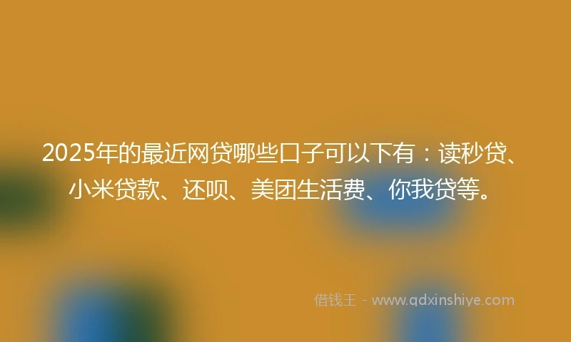 2025年的最近网贷哪些口子可以下有：读秒贷、小米贷款、还呗、美团生活费、你我贷等。