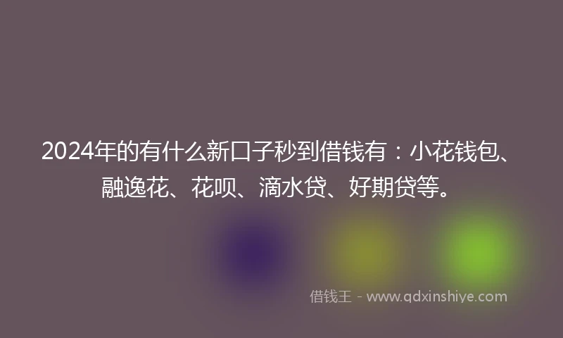 2024年的有什么新口子秒到借钱有：小花钱包、融逸花、花呗、滴水贷、好期贷等。