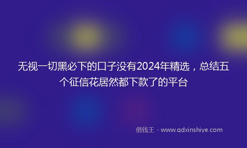 无视一切黑必下的口子没有2024年精选，总结五个征信花居然都下款了的平台