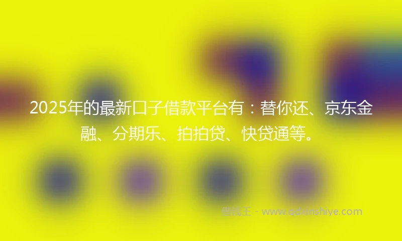 2025年的最新口子借款平台有：替你还、京东金融、分期乐、拍拍贷、快贷通等。