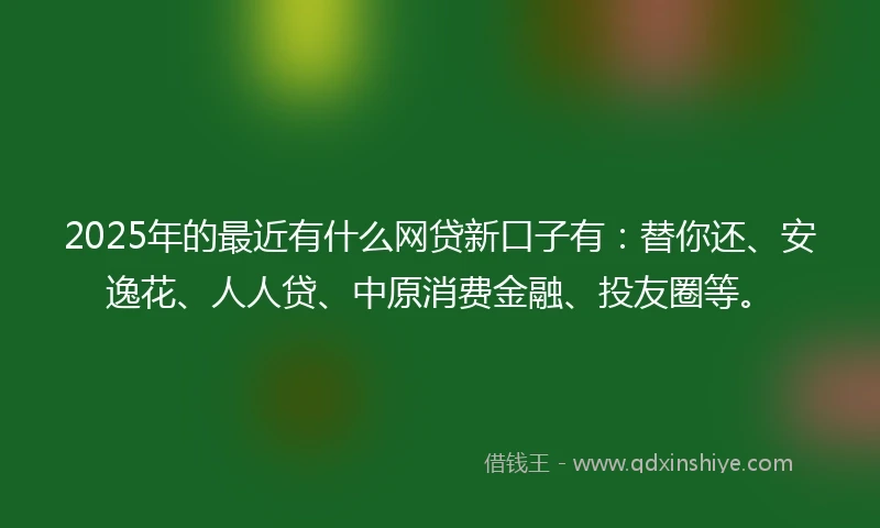 2025年的最近有什么网贷新口子有：替你还、安逸花、人人贷、中原消费金融、投友圈等。