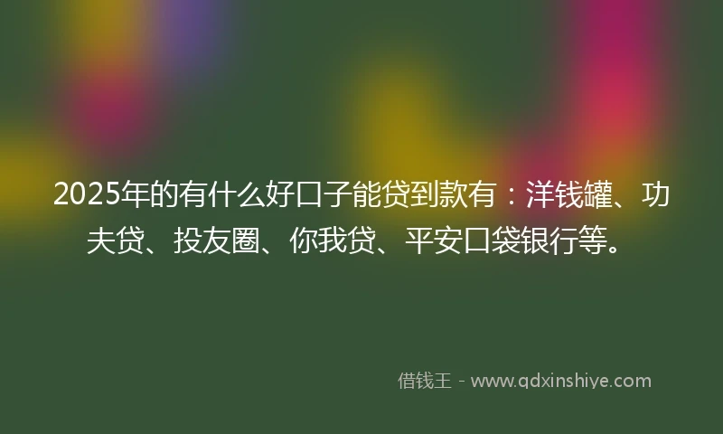 2025年的有什么好口子能贷到款有：洋钱罐、功夫贷、投友圈、你我贷、平安口袋银行等。