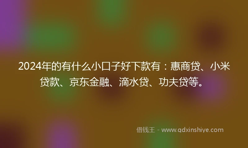 2024年的有什么小口子好下款有：惠商贷、小米贷款、京东金融、滴水贷、功夫贷等。