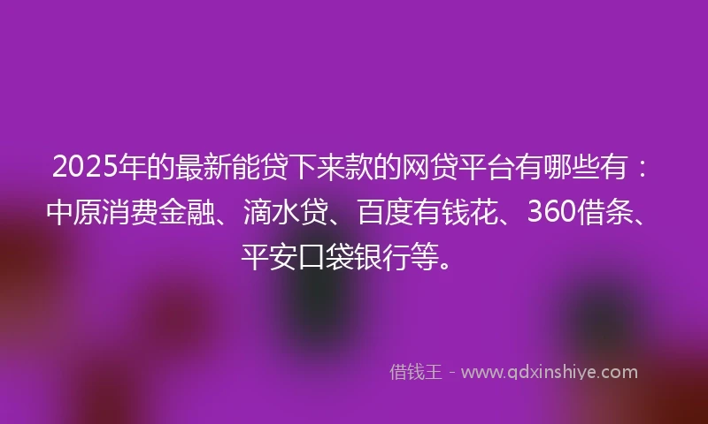 2025年的最新能贷下来款的网贷平台有哪些有：中原消费金融、滴水贷、百度有钱花、360借条、平安口袋银行等。