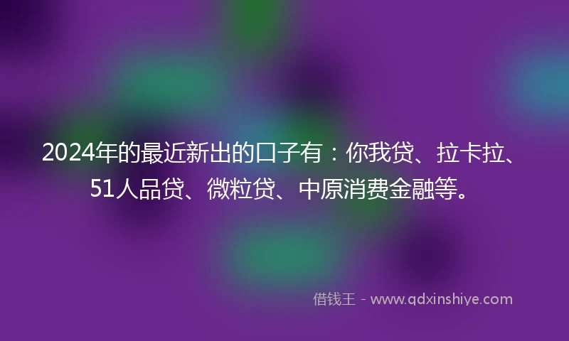 2024年的最近新出的口子有：你我贷、拉卡拉、51人品贷、微粒贷、中原消费金融等。