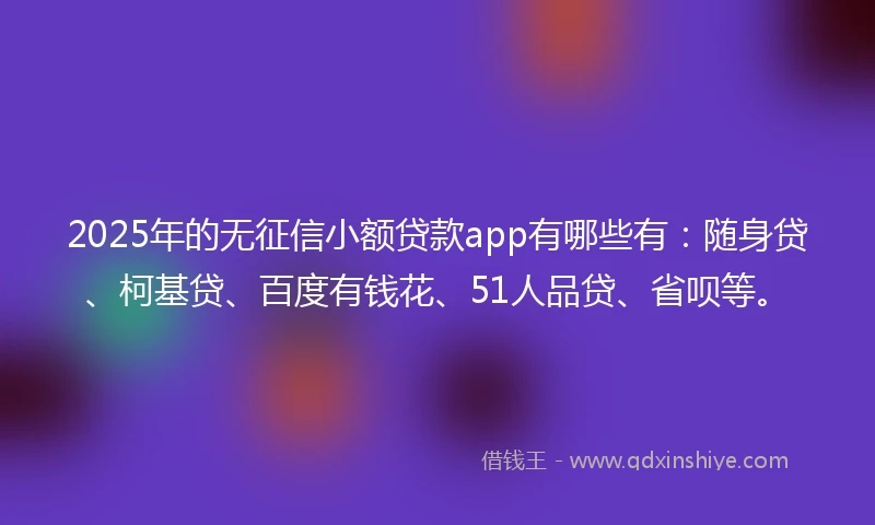 2025年的无征信小额贷款app有哪些有：随身贷、柯基贷、百度有钱花、51人品贷、省呗等。