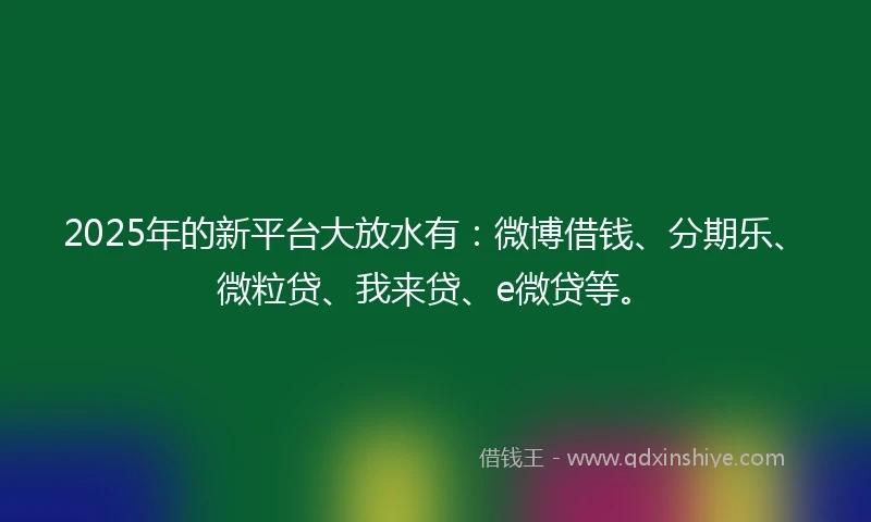 2025年的新平台大放水有：微博借钱、分期乐、微粒贷、我来贷、e微贷等。