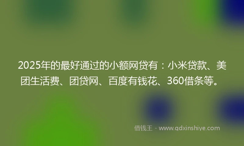 2025年的最好通过的小额网贷有：小米贷款、美团生活费、团贷网、百度有钱花、360借条等。