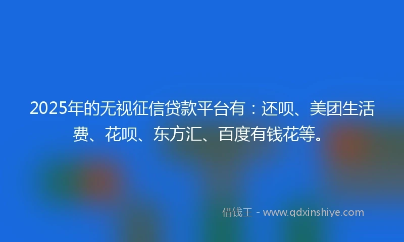 2025年的无视征信贷款平台有：还呗、美团生活费、花呗、东方汇、百度有钱花等。