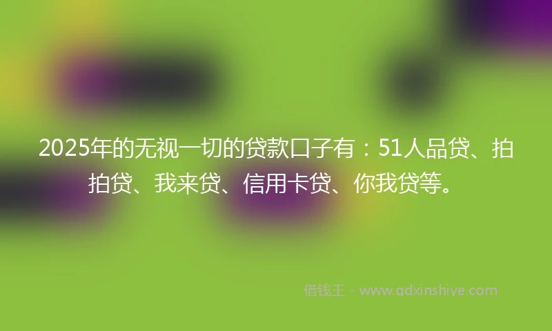 2025年的无视一切的贷款口子有：51人品贷、拍拍贷、我来贷、信用卡贷、你我贷等。